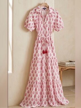 Roller Rabbit White Maxi Dress with Fuchsia Floral Print